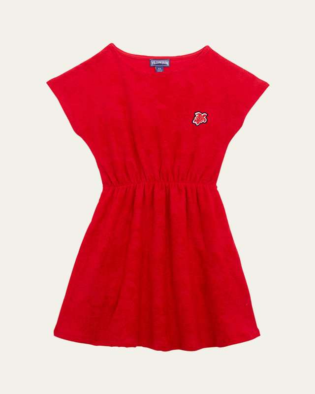 Girl's Flo Embroidered Terry Cloth Dress, Size 2-14